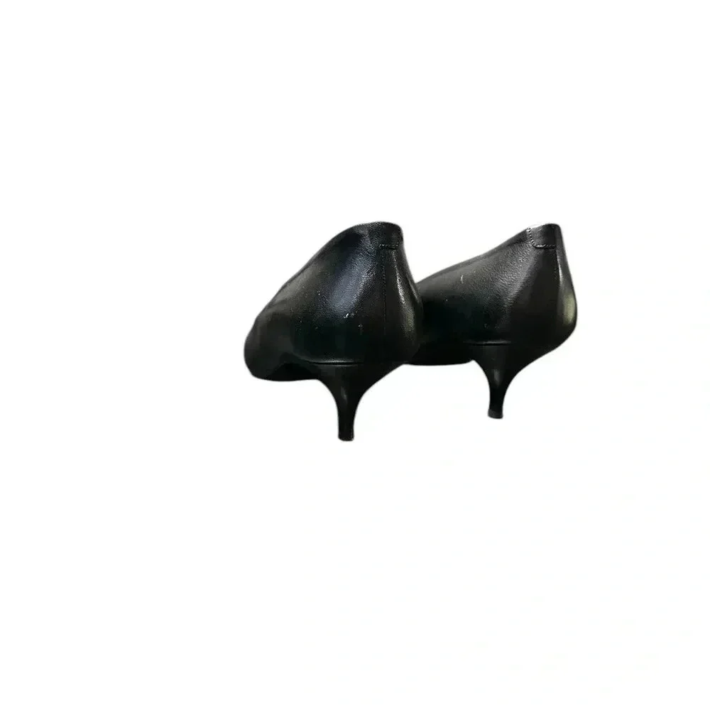 MaxMara Black Leather Kitten Heels Women's Shoes - Picture 5 of 6